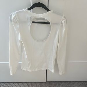 NWT White Ribbed Gap Long Sleeve puff shoulder cut out back top shirt Medium M